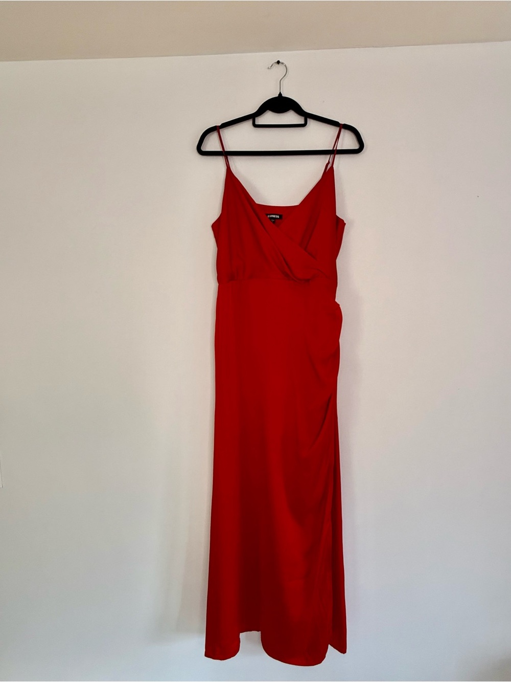 Express Satin V-Neck Wrap Maxi Slip Dress Red Size L